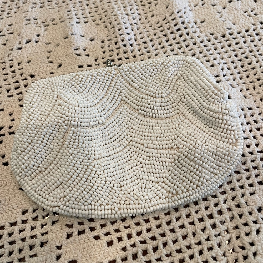 Gorgeous white beaded vintage clutch